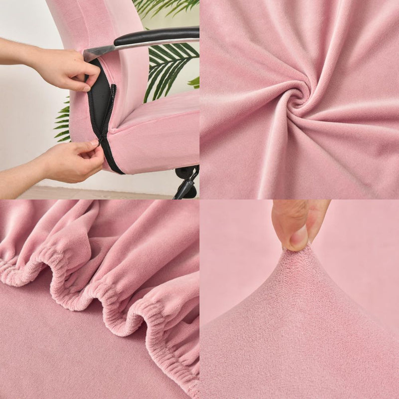 Anyseat Office Chair Cover Pink Velvet Zippered Stretchable High Back Protector Slipcover