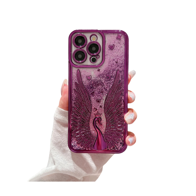 ANYMOB iPhone Case Purple Luxury Swan Fashion Bling Glitter Protective Shockproof