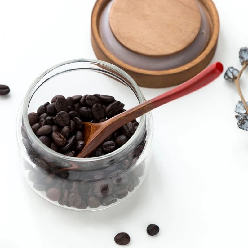 Anygleam Brown Red 2pcs Wooden Ramen Spoon Long Kitchen Tableware