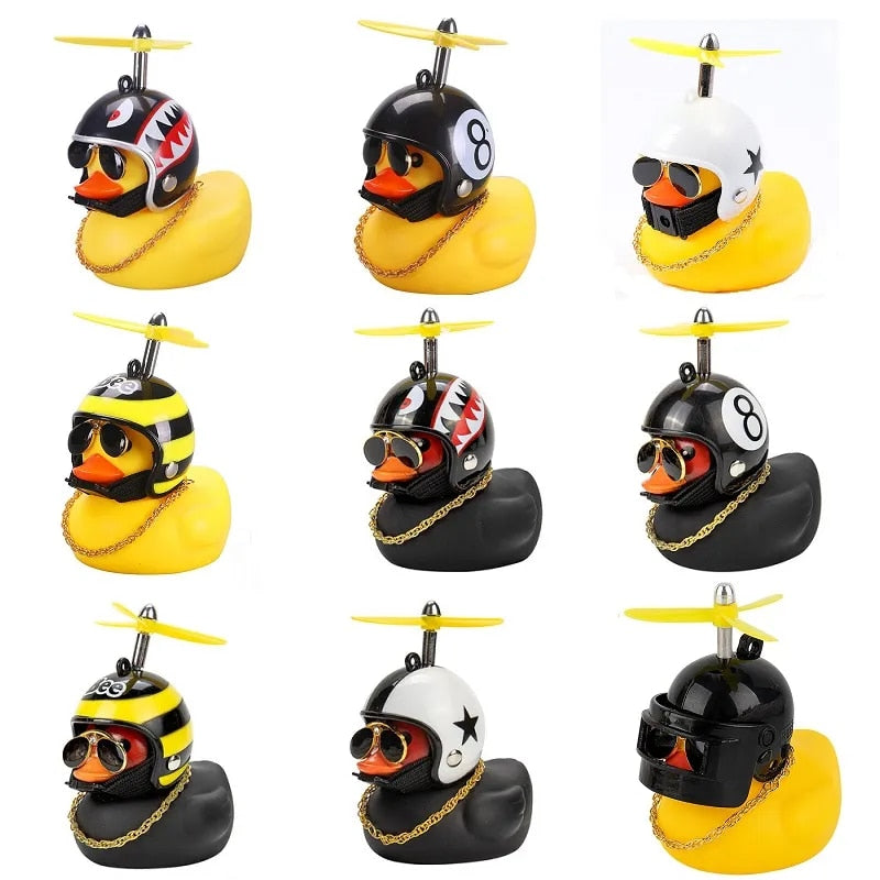 ANYPACK Car Ornaments Rubber Yellow Duck for Car Dashboard Decorations Round Glasses Duck with Straw Hat Gold Chain