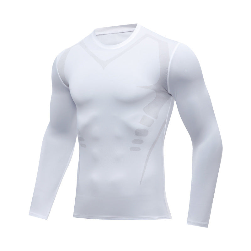 ANYMENS Fitness Tshirt White Long Sleeve Compression Running Sport Shirts Training Jogging Tops Gym Sportswear Dry Fit Rashguard For Men