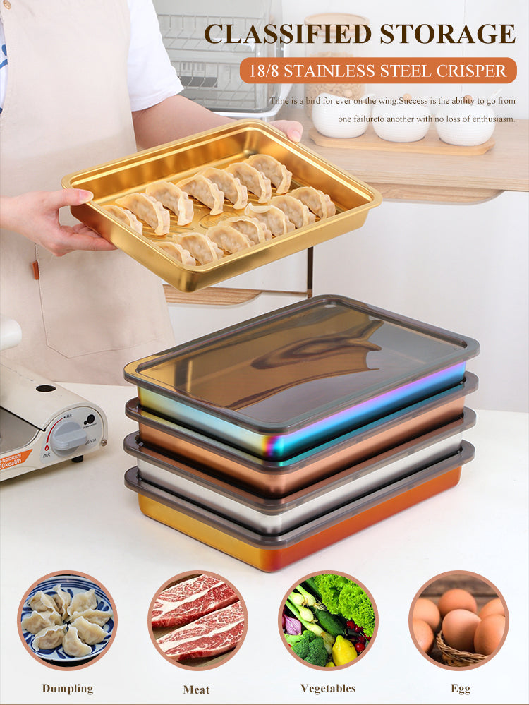 Anygleam  Silver 1Pc Food Grade Stainless Steel Crisper Box Food Storage with Lid