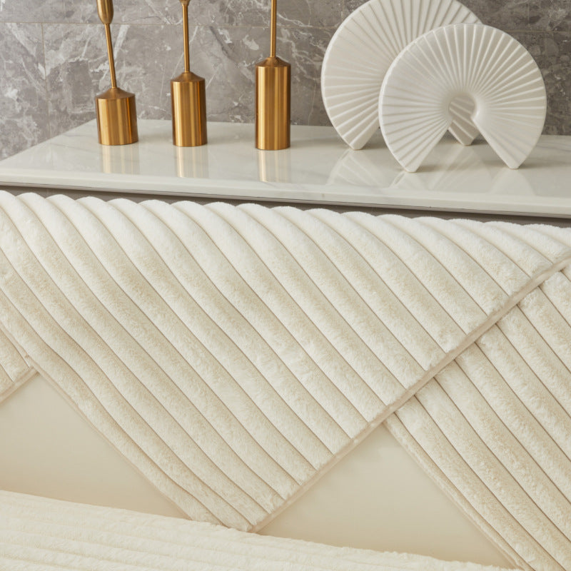 Anyseat Sofa Towel Super Soft Linear Beige Rabbit Plush Quilted Couch Cover L-shaped Sectional Anti-slip Sofa Cover