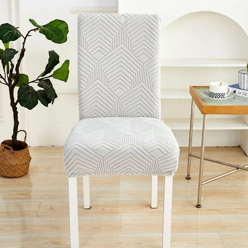 Anyseat Chair Cover Light Grey Geometric Lines Design with Elastic Material for Dining Room Kitchen Wedding Hotel Banquet Restaurant