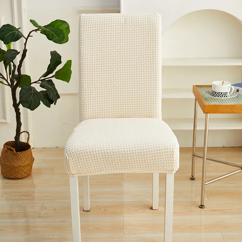 Anyseat Chair Cover Beige Micro Knitted Design with Elastic Material for Dining Room Kitchen Wedding Hotel Banquet Restaurant