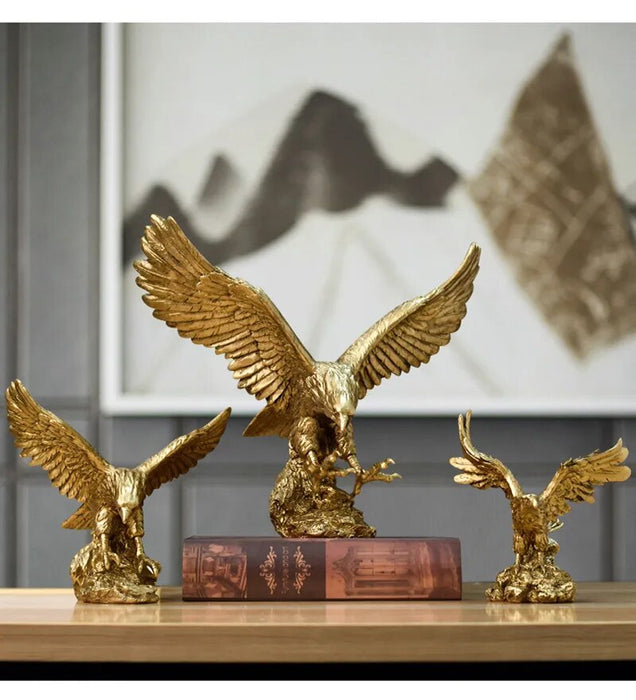 ANYHOUZ Home Figurine Golden Eagle Statue Small Resin for Living Room Desktop Decoration Accessories Gifts