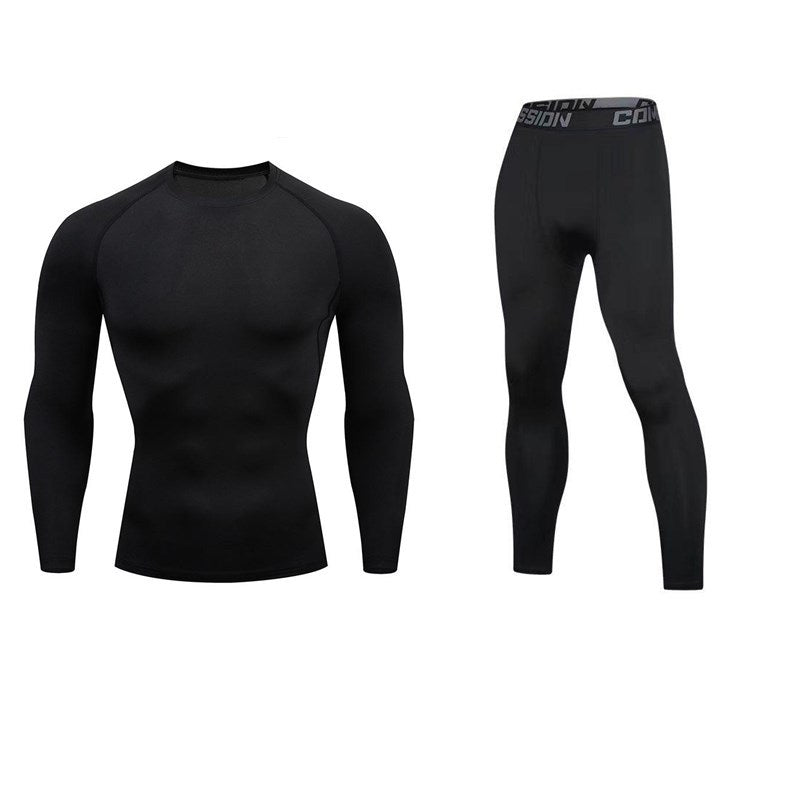 ANYMENS Fitness Clothes Black Set 2pcs Men Plain Compression Sportswear Suit Gym Tight Sports Running Workout Jogging Tracksuit Pants