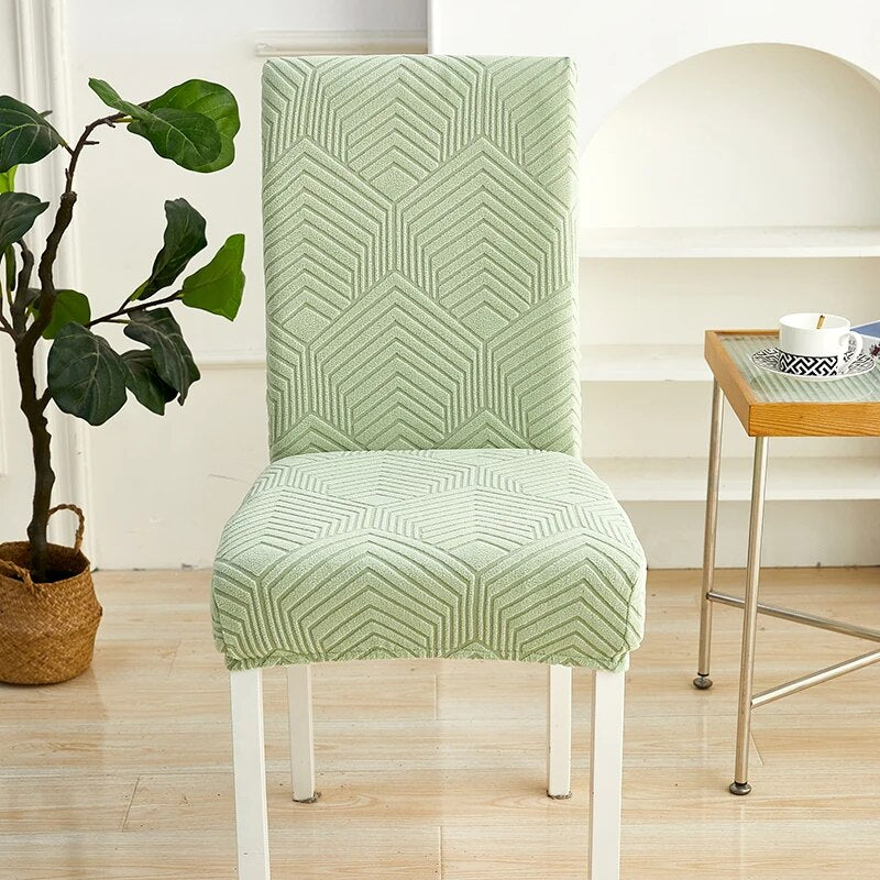 Anyseat Chair Cover Light Green Geometric Lines Design with Elastic Material for Dining Room Kitchen Wedding Hotel Banquet Restaurant