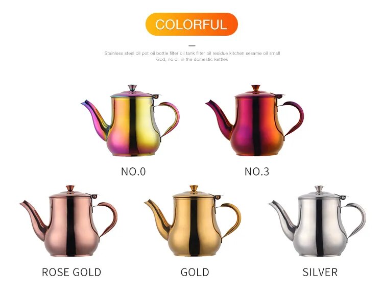 Anygleam Teapot Red Rainbow Stainless Steel with Filter for Coffee, Tea, Oil  and Liquid Seasonings Container Kettle