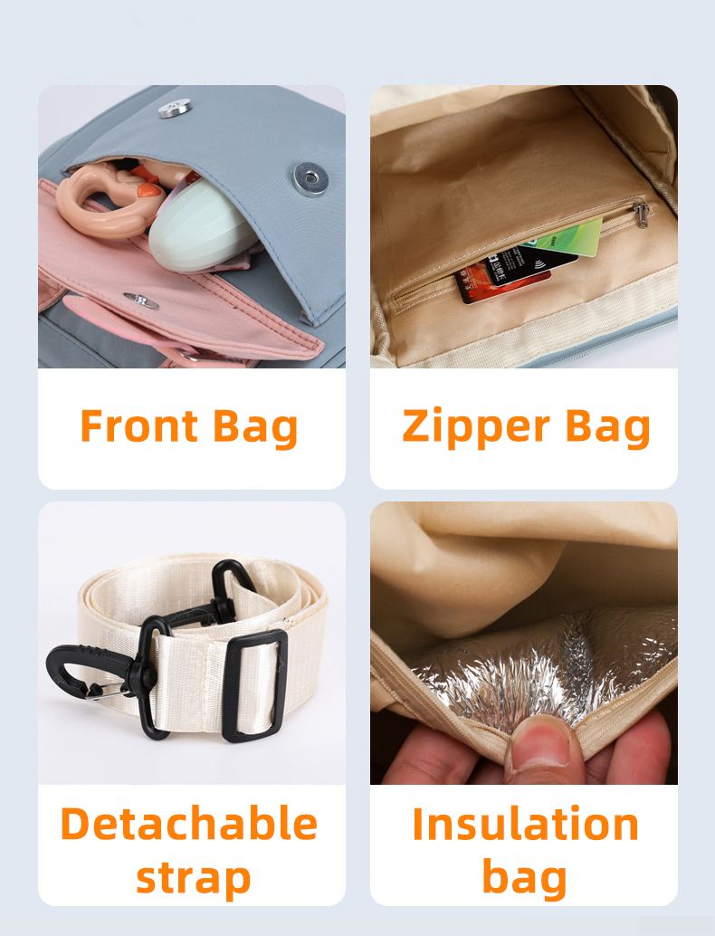 Anymom Mommy Diaper Bag Pink Backpack Big Capacity Handbag Stroller for Moms Detachable Strap Maternity Shoulder Bag