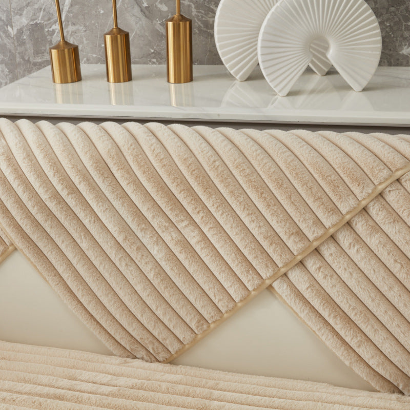 Anyseat Sofa Towel Super Soft Linear Camel Rabbit Plush Quilted Couch Cover L-shaped Sectional Anti-slip Sofa Cover