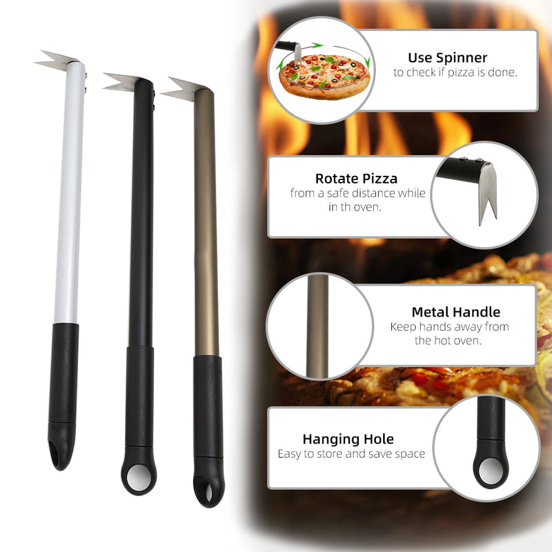 Anygleam Black Pizza Spinner Turning Fork for Flipping and Spinning Pizza Tool Accessories