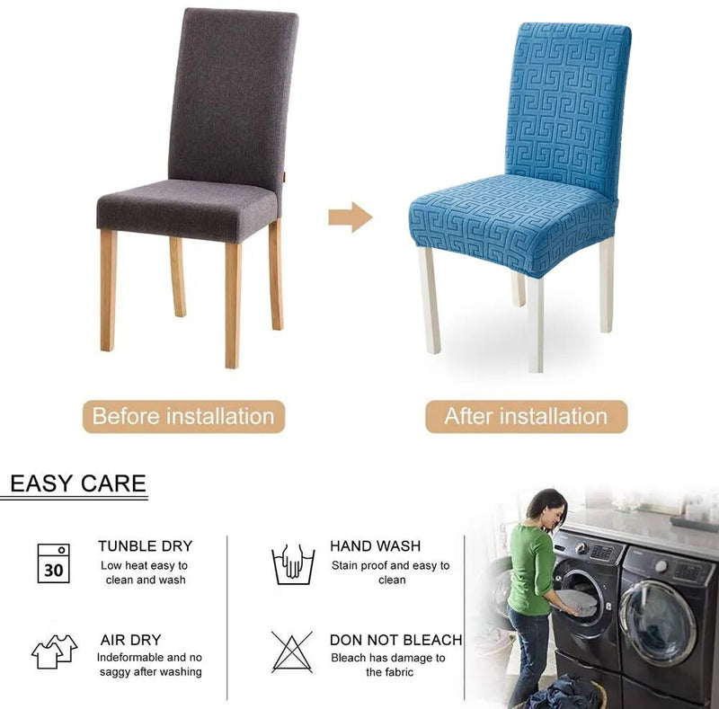 Anyseat Chair Cover Blue Series Leaf Lines Design with Elastic Material for Dining Room Kitchen Wedding Hotel Banquet Restaurant