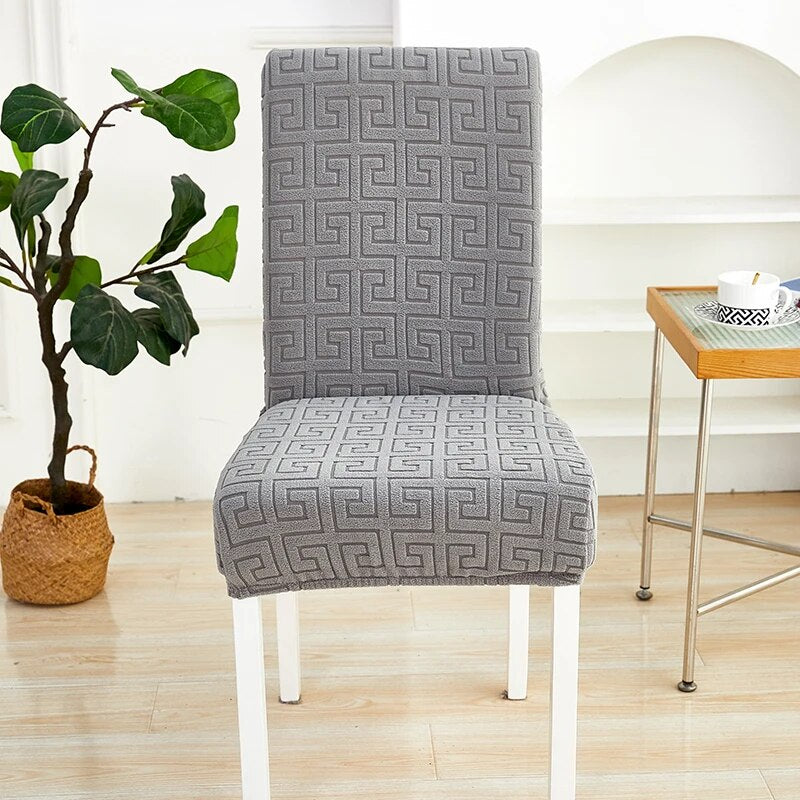 Anyseat Chair Cover Dark Grey Square Geometric Design with Elastic Material for Dining Room Kitchen Wedding Hotel Banquet Restaurant