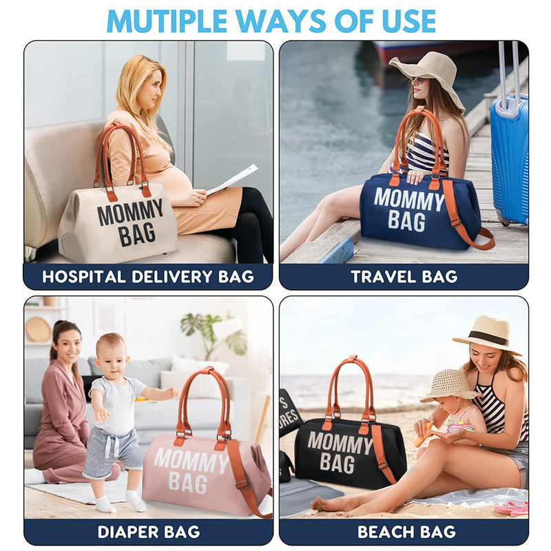 Anymom Mommy Diaper Bag Blue Handbag 5 pcs Set with Portable Changing Pad Adjustable and Removable Strap Mommy Maternity Bag