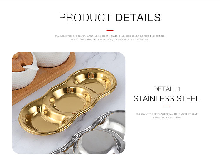 Anygleam Pink Rainbow Stainless Steel 3 Grid Seasoning Sauce Dish Plates Dipping Kitchenware