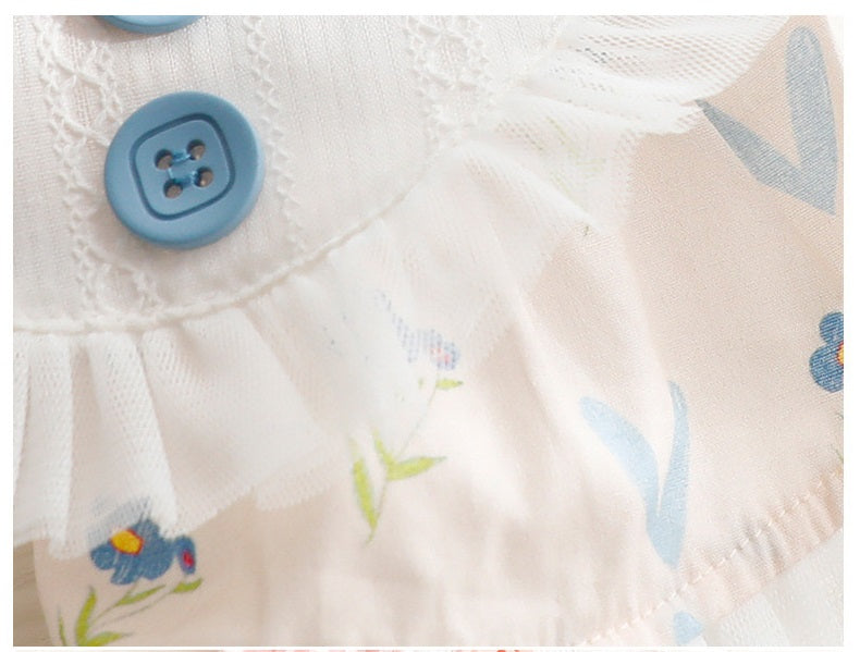 Anypet Princess Dog Dress – Blue Cosplay Outfit with Big Buttons and Tassel Print for Special Occasions