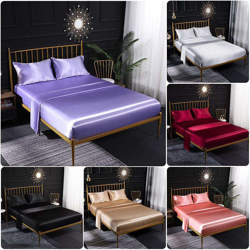 Anycozy Fitted Sheet Twin Size Winered Luxury Silky Beddings Set with Pillow Cases