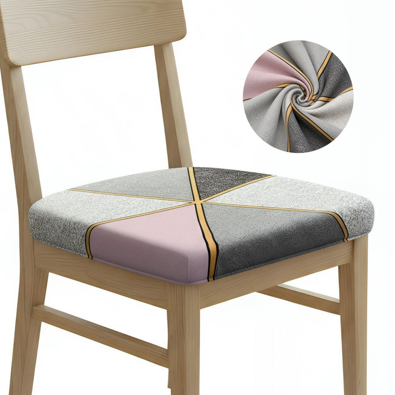 Anyseat Grey and Pink with Gold Linear Print Chair Cover – Stretch Washable Removable Seat Cover for Dining & Kitchen