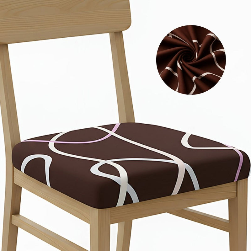 Anyseat Dark Brown White Wave Print Chair Cover – Stretch Washable Removable Seat Cover for Dining & Kitchen