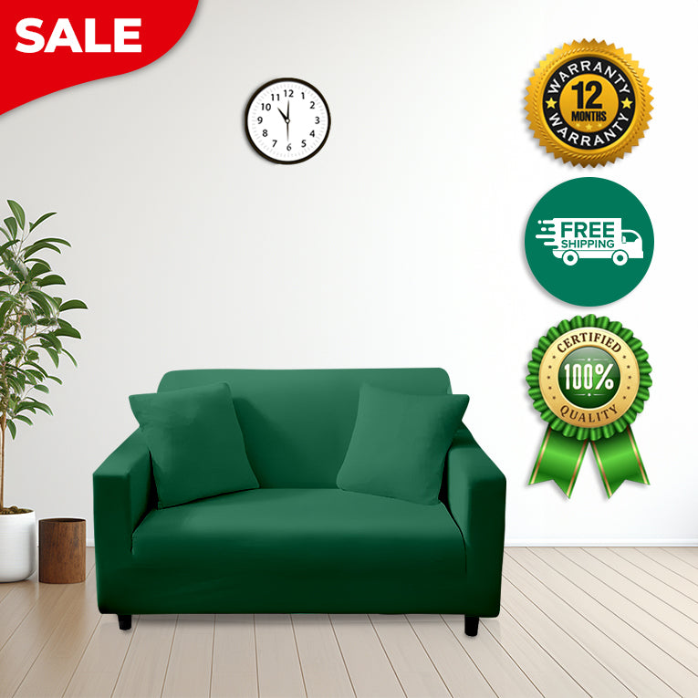 Anyseat 2 Seater Sofa Cover Plain Green Style and Protection For Living Room Sofa Chair Elastic Stretchable Slipcover