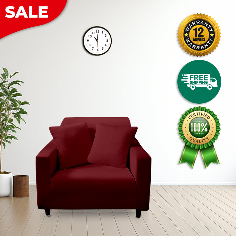 Anyseat 1 Seater Sofa Cover Plain Wine Red Style and Protection For Living Room Sofa Chair Elastic Stretchable Slipcover