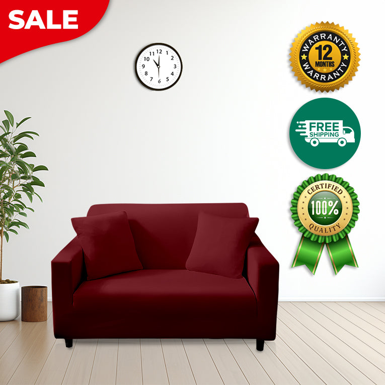 Anyseat 2 Seater Sofa Cover Plain Wine Red Style and Protection For Living Room Sofa Chair Elastic Stretchable Slipcover