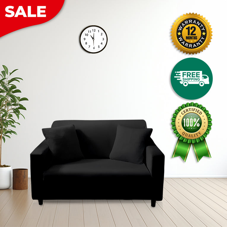 Anyseat 2 Seater Sofa Cover Plain Black Style and Protection For Living Room Sofa Chair Elastic Stretchable Slipcover