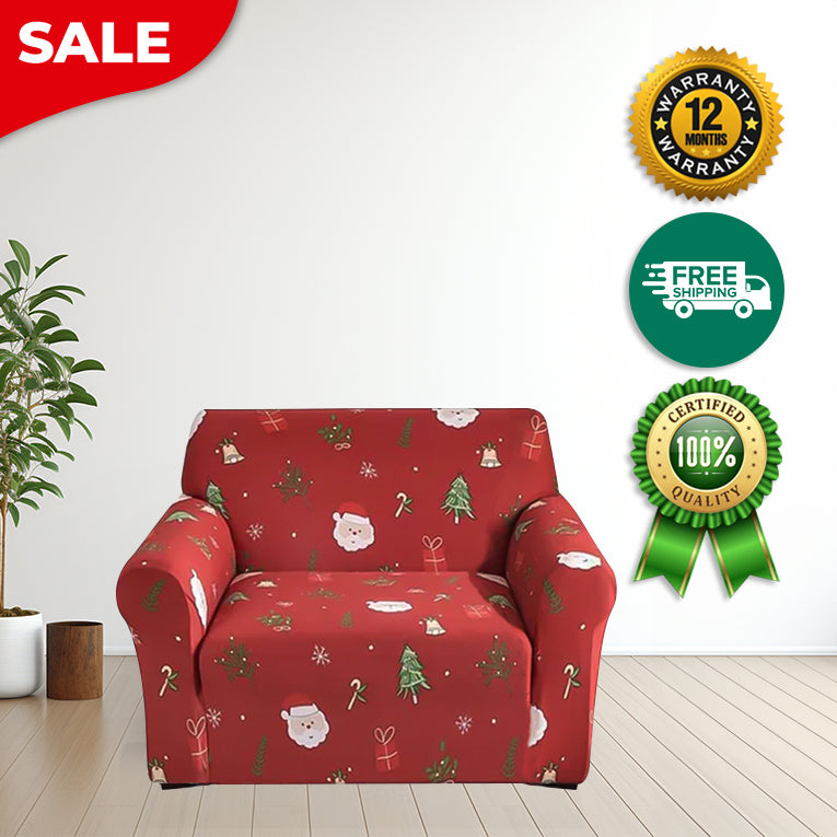Anyseat Sofa Cover Red Christmas Tree Santa Claus Design Stretchable Non Slip Slipcover