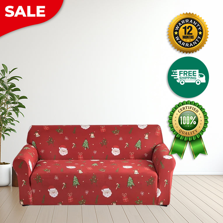 Anyseat Sofa Cover Red Christmas Tree Santa Claus Design Stretchable Non Slip Slipcover