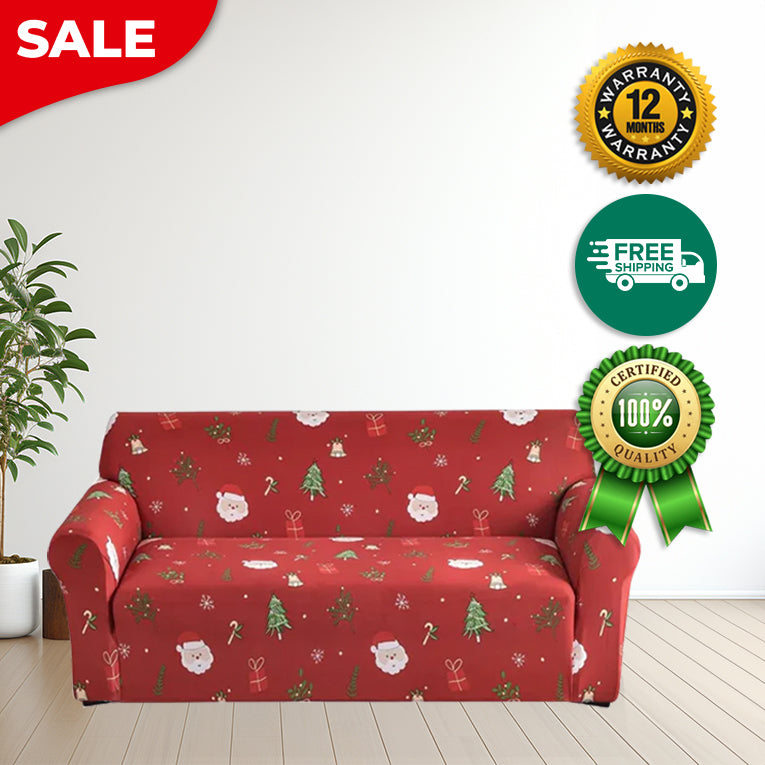 Anyseat Sofa Cover Red Christmas Tree Santa Claus Design Stretchable Non Slip Slipcover