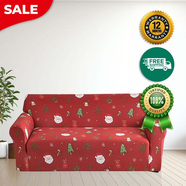 Anyseat Sofa Cover Red Christmas Tree Santa Claus Design Stretchable Non Slip Slipcover