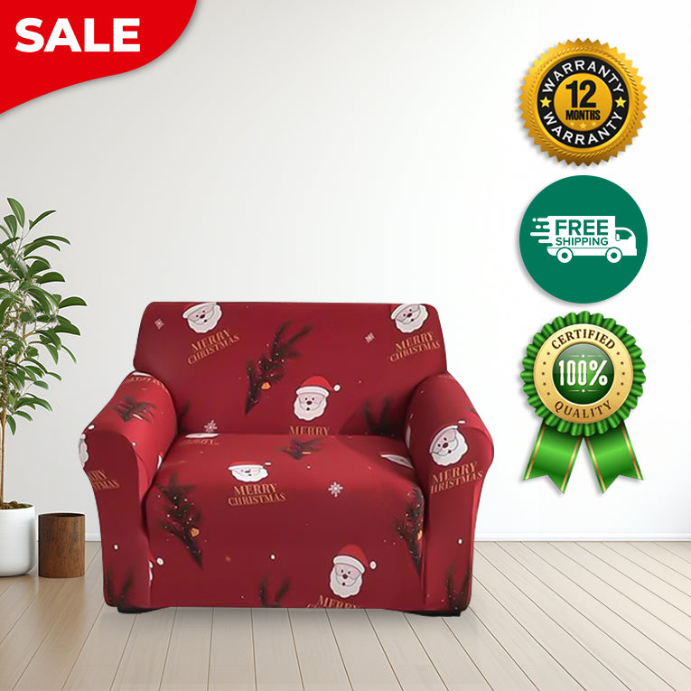 Anyseat Sofa Cover Maroon Christmas Santa Claus Design Stretchable Non Slip Slipcover