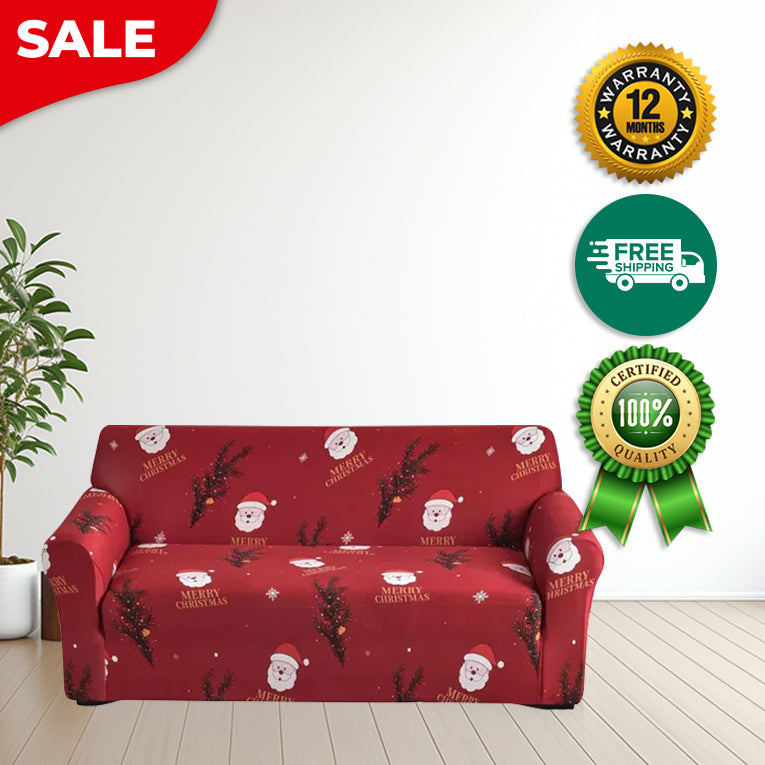 Anyseat Sofa Cover Maroon Christmas Santa Claus Design Stretchable Non Slip Slipcover