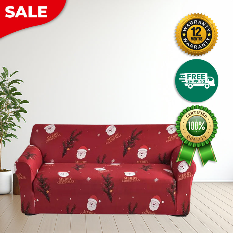 Anyseat Sofa Cover Maroon Christmas Santa Claus Design Stretchable Non Slip Slipcover