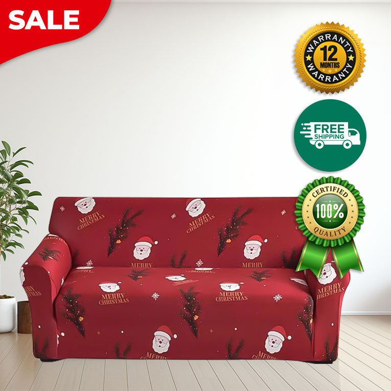 Anyseat Sofa Cover Maroon Christmas Santa Claus Design Stretchable Non Slip Slipcover