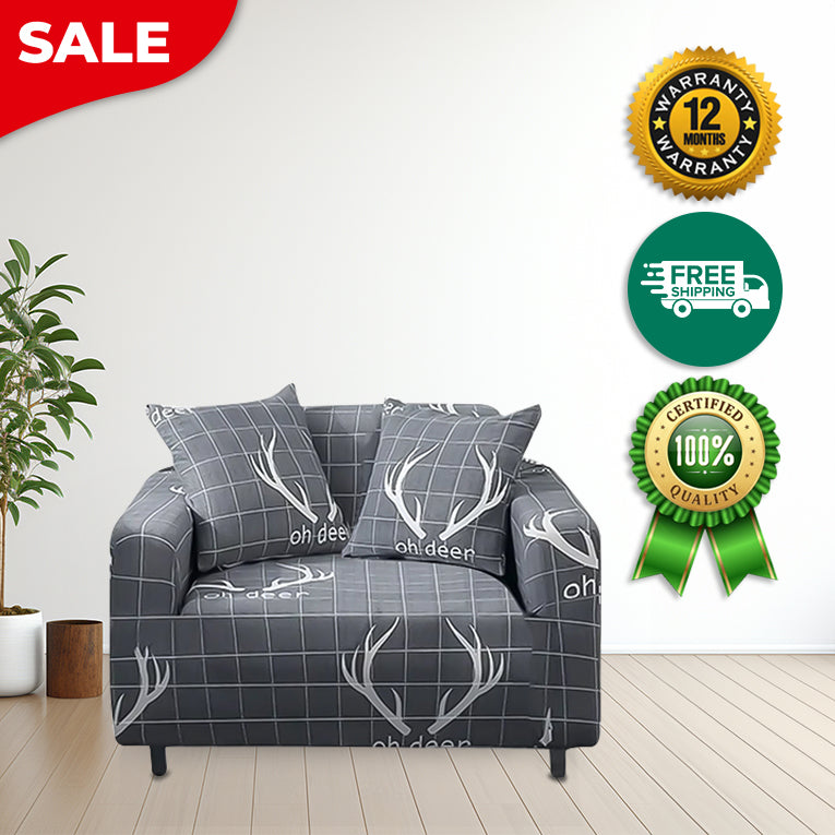 Anyseat Sofa Cover Gray Plaid Christmas Reindeer Horn Design Stretchable Non Slip Slipcover
