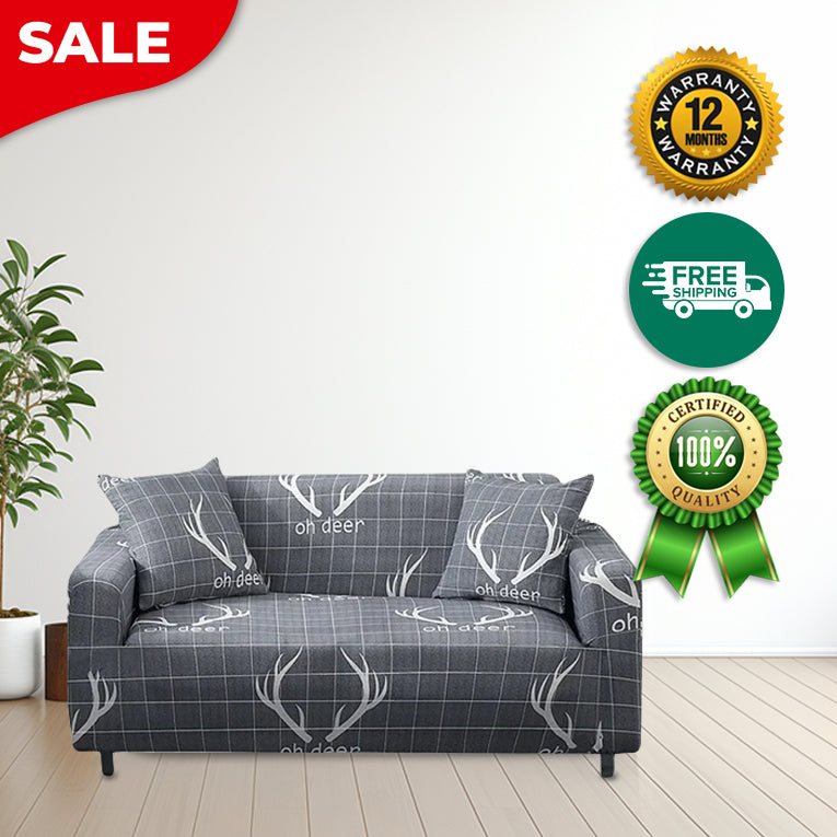 Anyseat Sofa Cover Gray Plaid Christmas Reindeer Horn Design Stretchable Non Slip Slipcover