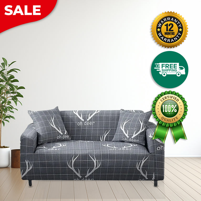 Anyseat Sofa Cover Gray Plaid Christmas Reindeer Horn Design Stretchable Non Slip Slipcover