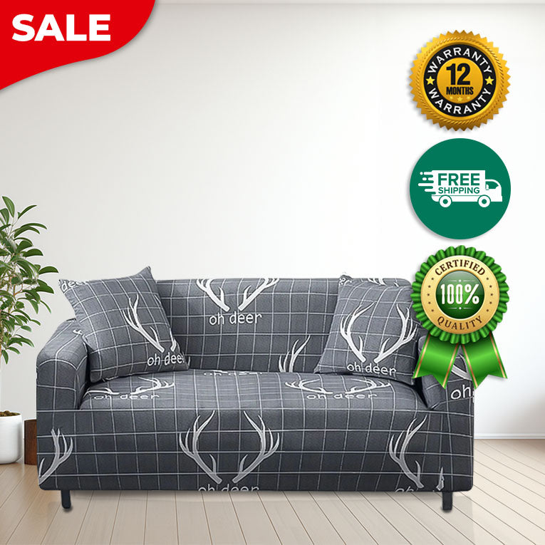Anyseat Sofa Cover Gray Plaid Christmas Reindeer Horn Design Stretchable Non Slip Slipcover