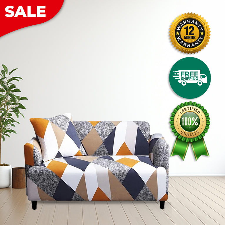 Anyseat 2 Seater Sofa Cover Khaki Geometric Style and Protection For Living Room Sofa Chair Elastic Stretchable Slipcover