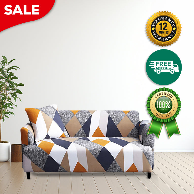 Anyseat 3 Seater Sofa Cover Khaki Geometric Style and Protection For Living Room Sofa Chair Elastic Stretchable Slipcover