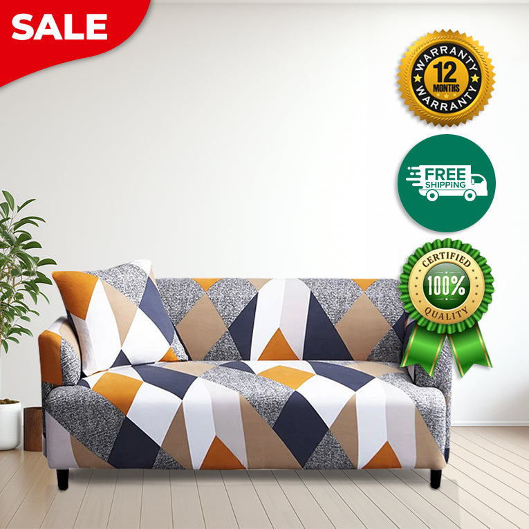 Anyseat 4 Seater Sofa Cover Khaki Geometric Style and Protection For Living Room Sofa Chair Elastic Stretchable Slipcover