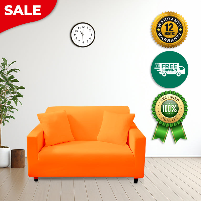 Anyseat 2 Seater Sofa Cover Plain Orange Style and Protection For Living Room Sofa Chair Elastic Stretchable Slipcover