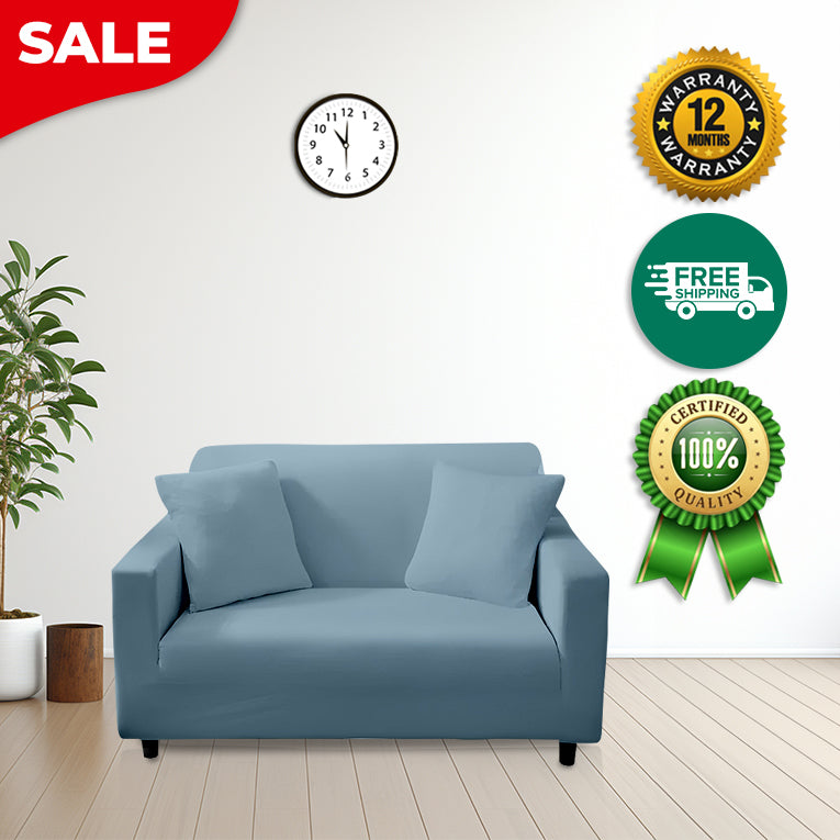 Anyseat 2 Seater Sofa Cover Plain Grey Blue Style and Protection For Living Room Sofa Chair Elastic Stretchable Slipcover