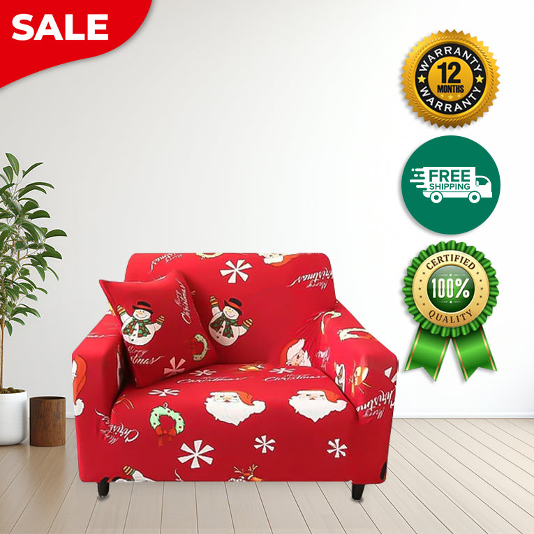 Anyseat Sofa Cover Red Christmas Snowman Design Stretchable Non Slip Slipcover