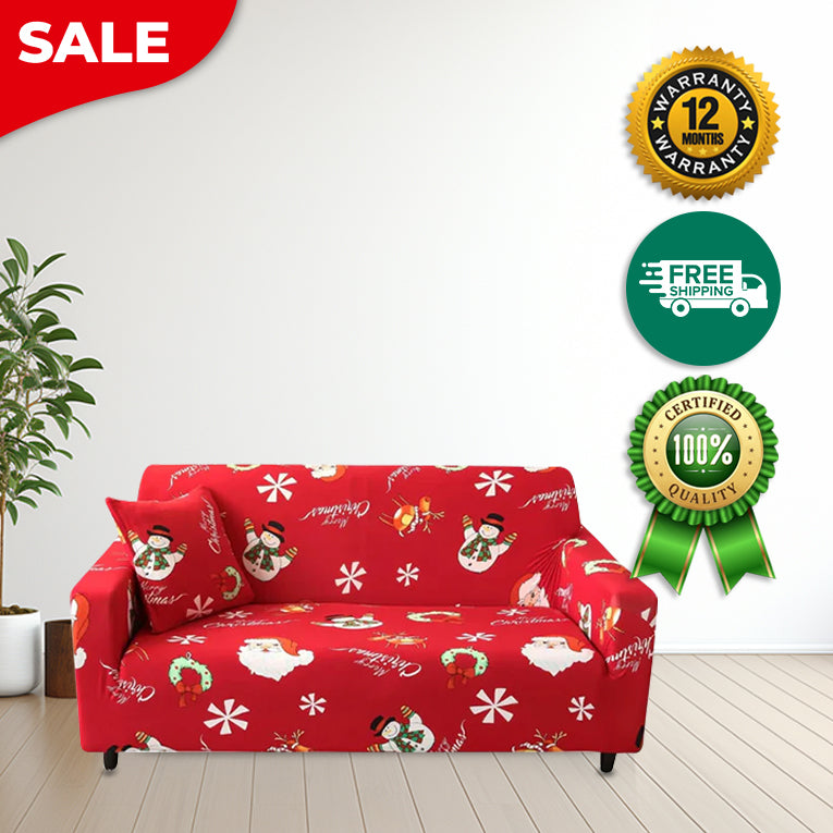 Anyseat Sofa Cover Red Christmas Snowman Design Stretchable Non Slip Slipcover