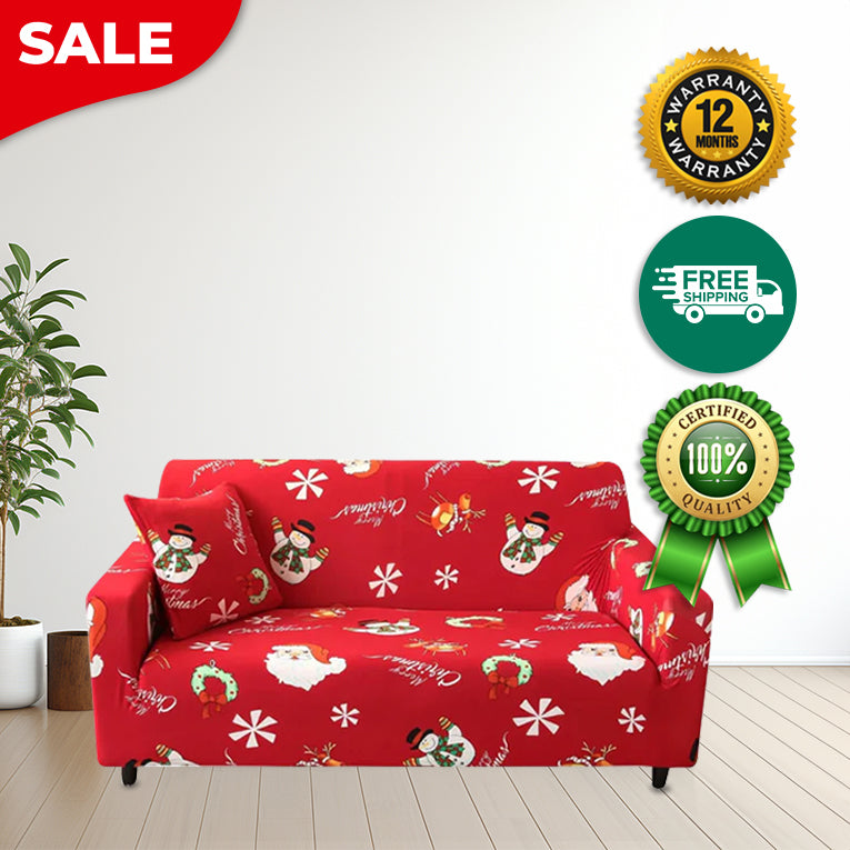 Anyseat Sofa Cover Red Christmas Snowman Design Stretchable Non Slip Slipcover
