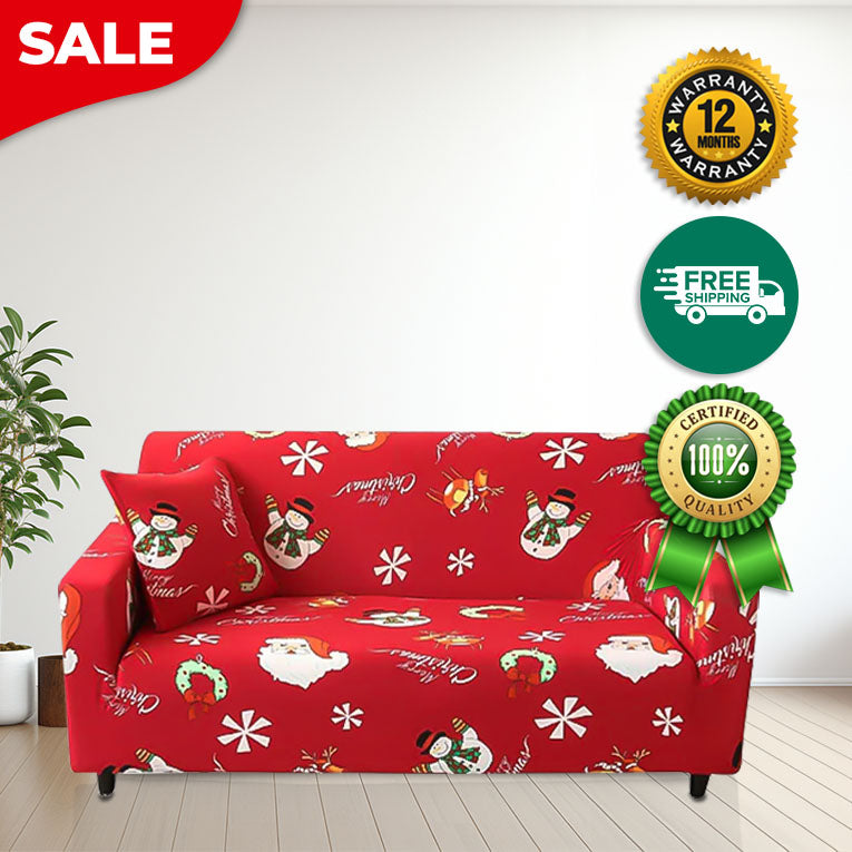 Anyseat Sofa Cover Red Christmas Snowman Design Stretchable Non Slip Slipcover