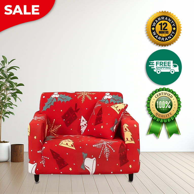Anyseat Sofa Cover Red Christmas Tree Gift Box Design Stretchable Non Slip Slipcover